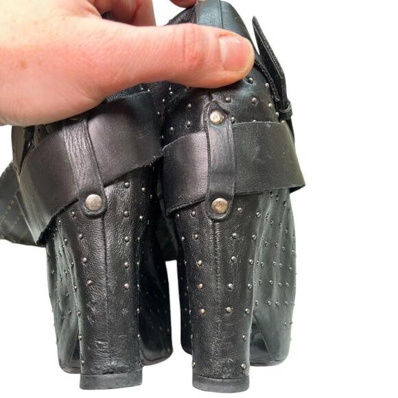 Sam Edelman Black Leather Studded Over-the-Knee Wedge Boots Buckle - Women’s 7.5 - Picture 10 of 15